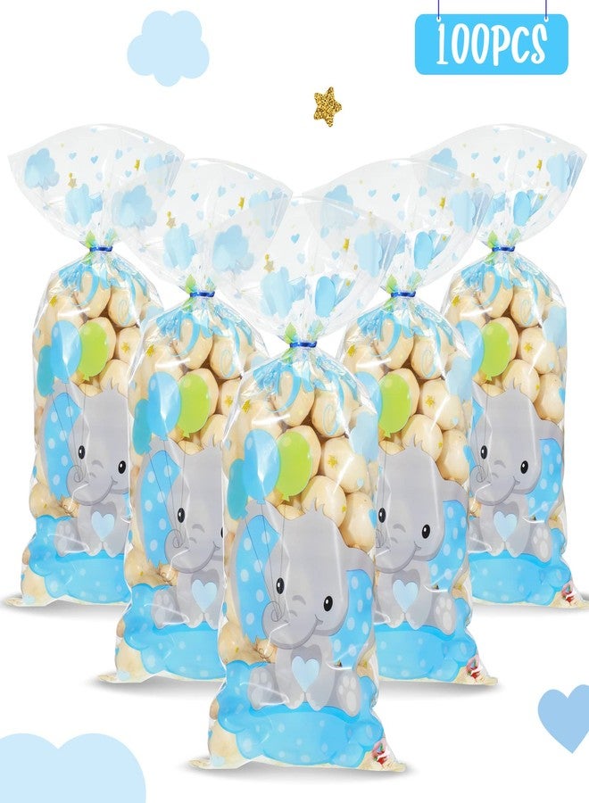 مارسبارك أكياس هدايا بلاستيكية شفافة من مارسبارك، 100 قطعة، لحفلات استقبال المولود، أكياس حلوى لطيفة، هدايا لحفلات استقبال المولود، أكياس بلاستيكية لتخزين الهدايا، مع 100 رباط ملتوي، لوازم حفلات أعياد الميلاد (أزرق) - Image 3